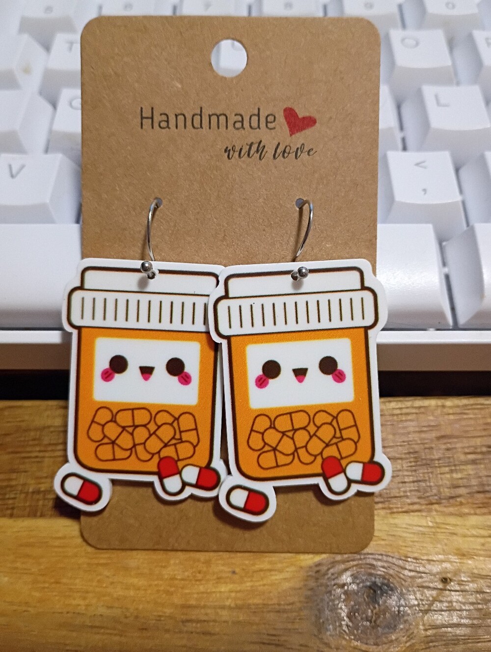 Cute Small Pharmacy Pharm Tech Pill Bottle Dangle Earrings Orange